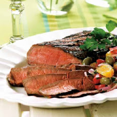 Smoked Spanish Paprika Sirloin Steak with Rustic Olive Salsa