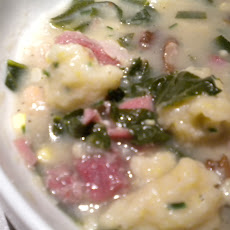 Fresh Corn Dumplings with Smoky Greens, Beans and Corn Soup