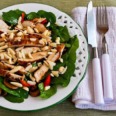 Asian Spinach Salad with Chicken, Mushrooms, Peppers, and Almonds