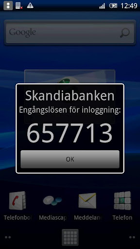 Skandiabanken SMS-popup