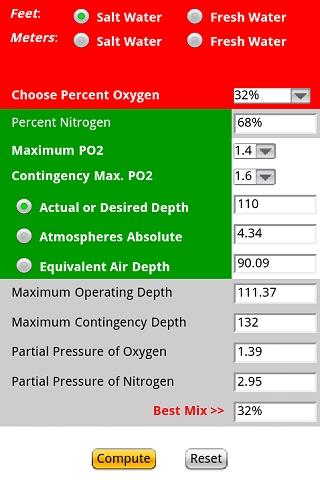 Scuba Nitrox Calculator