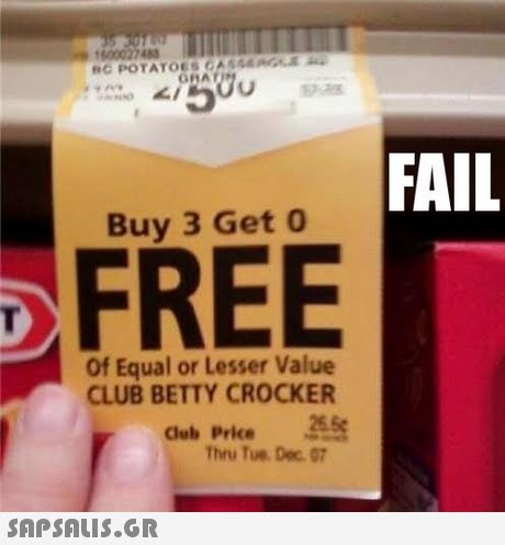 483 FAIL Buy 3 Get o FREE Of Equal or Lesser Value CLUB BETTY CROCKER Club Price 265 Thru Tue. Dec 07 