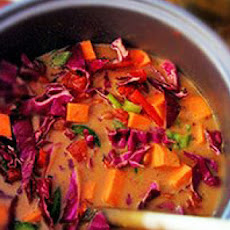 Purple Cabbage and Sweet Potato Soup with Peanut Butter