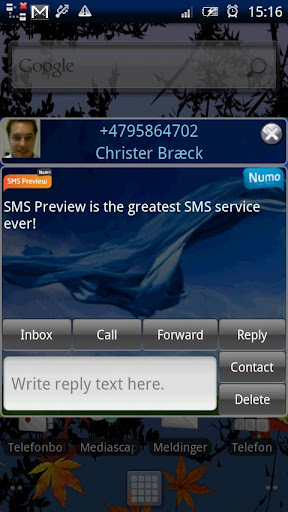 Numo SMS Preview