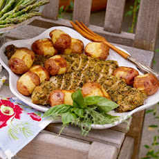 Herb-Crusted Pork Tenderloin with Horseradish-Roasted New Potatoes