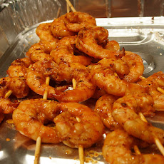 Grilled Shrimp Skewers With Soy Sauce, Fresh Ginger and Toasted