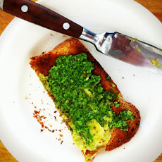 Whole Wheat Toast with Avacado Butter and Sorrel Pesto