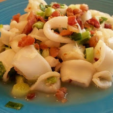 Spicy Calamari With Bacon and Scallions