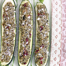 Stuffed Zucchini Boats with Parmesan Spinach Rice