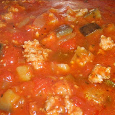 Tomato Sausage and Eggplant (Aubergine)  Soup