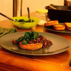 Red Wine Braised Lentils with (Veggie) Sausage