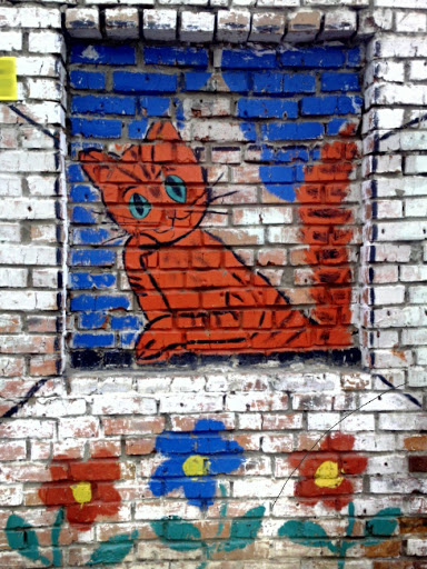 Граффити Кошка В Окне Ждет  Хозяина