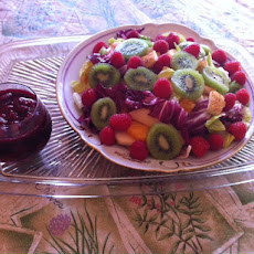 Colorful and Healthful Salad with Raspberry Vinaigrette.