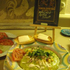 Corn Avocado Soup With Cheesy Toasts