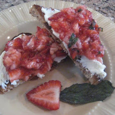 Strawberry Dessert Bruschetta over Mascarpone & Raisin Bread
