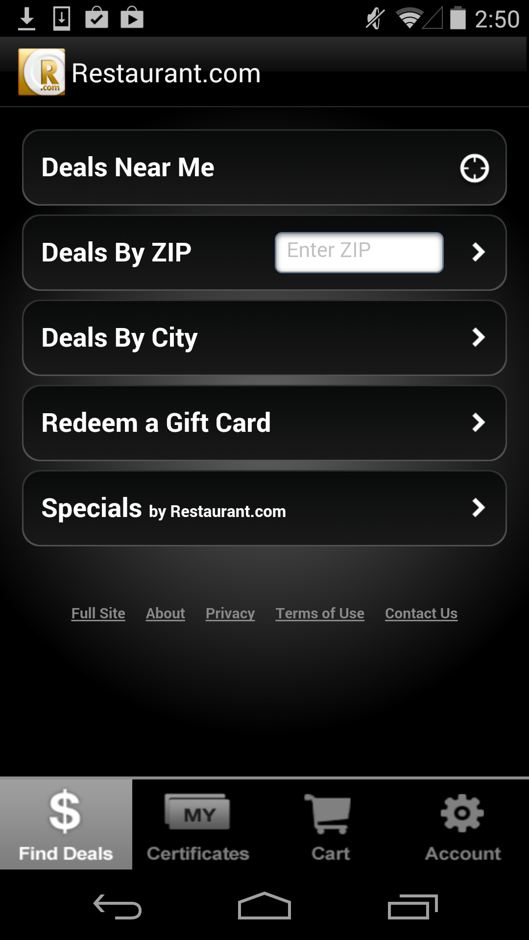 Android application Restaurant.com screenshort