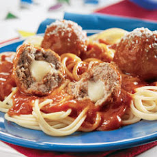 Cheesy Stuffed Meatballs & Spaghetti