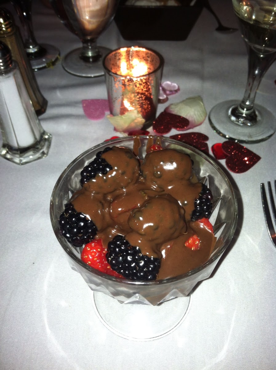 Berries covered in melted Belgian chocolate - ask for it and they'll make it for you