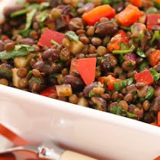 Black Bean and Lentil Salad Recipe with Red Bell Pepper, Cumin, and Cilantro
