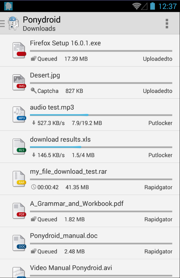Android application Ponydroid Download Manager screenshort