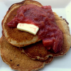 Whole Wheat Oatmeal Pancakes with Maple Roast Rhubarb
