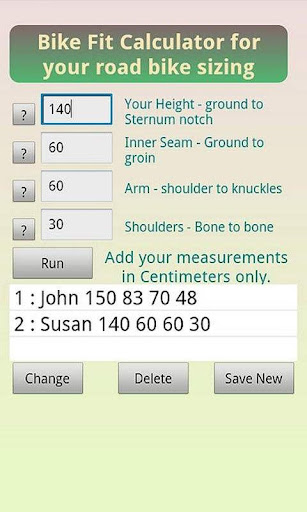 Bicycle Fit - Sizing Calc