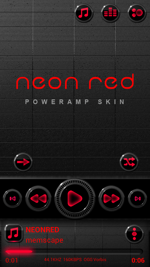 Android application Poweramp skin Neon Red screenshort