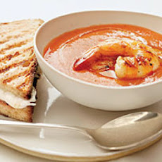 Grilled Shrimp Gazpacho with Fresh Mozzarella-and-Prosciutto Sandwiches