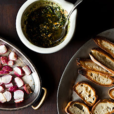 Roasted Radishes with Almond Salsa Verde