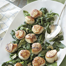 Scallops with Wilted Spinach and Arugula