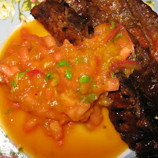 Flank Steak With Grilled Mango and Watermelon Chutney
