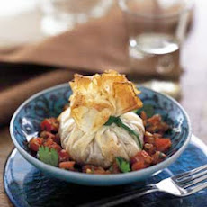 Shrimp Phyllo Purses with Tomato Chermoula Sauce