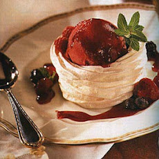 Vacherins with Raspberry Sorbet and Mixed Berry-Cardamom Sauce