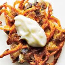 Sweet Potato-Red Onion Latkes with Aioli