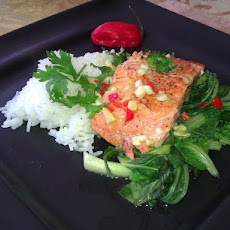 Salmon  With Bok Choy, Asian Sauce and Salmon Roe