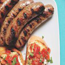Grilled Sausages with Tomato-Chickpea Crostini