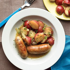 Beer-Braised Sausages with Warm Potato Salad