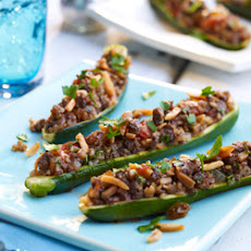 Beef and Almond Stuffed Zucchini Boats