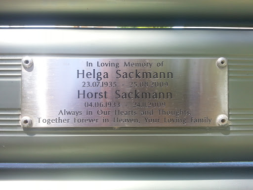 Helga and Horst Sackmann Memorial Bench