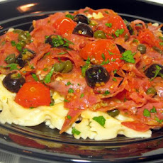 Tagliatelle With Salami, Olives and Oven-Roasted Tomatoes