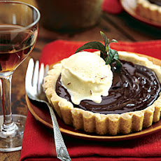 Chocolate Custard Tartlets in Almond Cookie Crust with Saffron Ice Cream