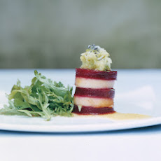 Beet and Pear Napoleons with Ginger Juice Vinaigrette