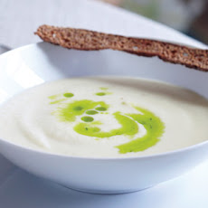 Cauliflower Soup with Chive Oil and Rye Crostini