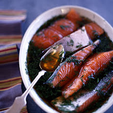 Grilled Brined Salmon and Eggplant with Fennel Cucumber Relish