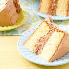 Yellow Birthday Cake with Fluffy Chocolate Ganache Frosting