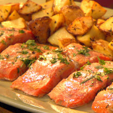 Roasted Miso Salmon with Lemon and Cilantro with Rosemary Roasted Yukons