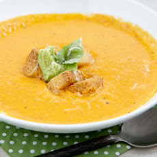 RWOP Finalist: Roasted Tomato and Pepper Soup with Pesto Cream Cheese