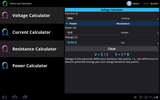 Ohms Law Calculator Tablet