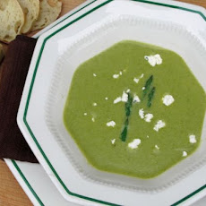 Creamy Asparagus Soup with Roasted Garlic & Chive Chevre