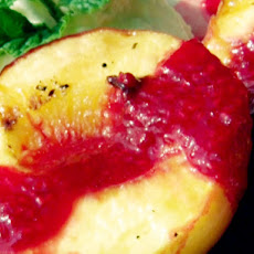 Grilled Peaches with Raspberry Sauce and Lemon Cream